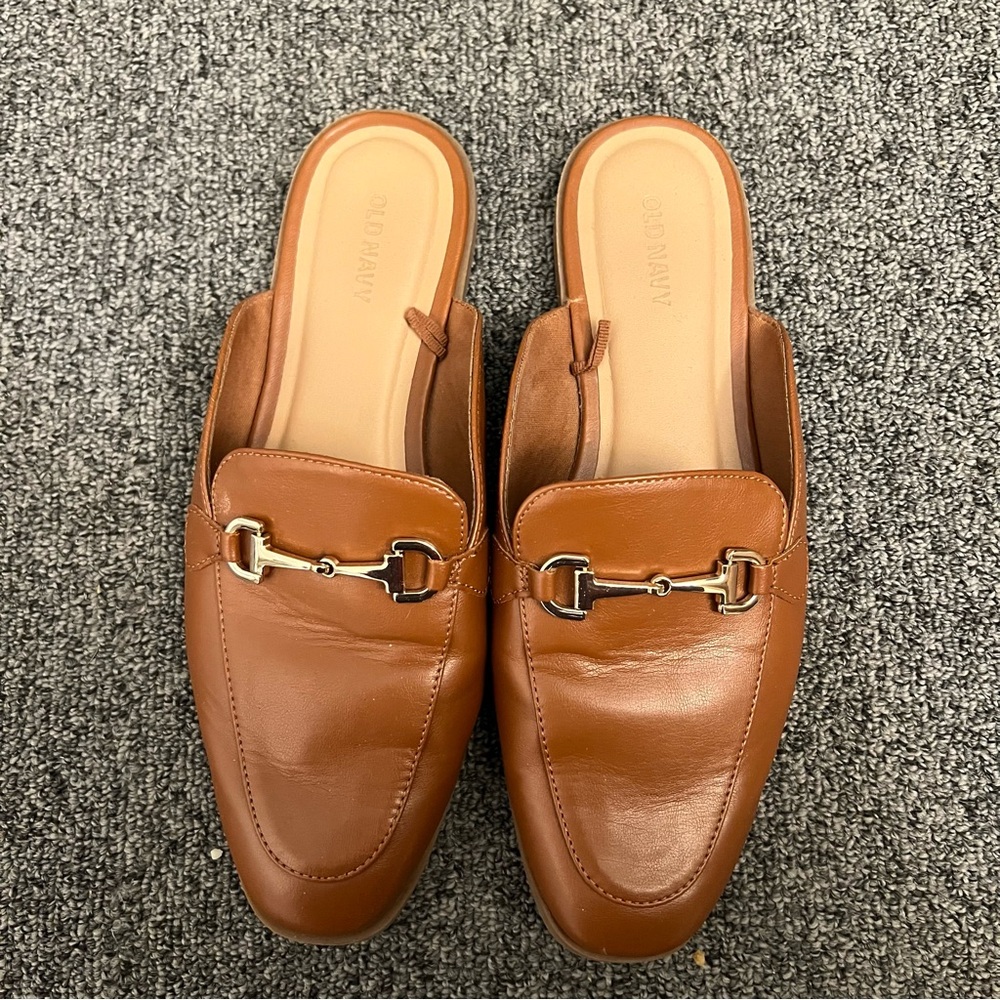 Brown Leather Loafers with Gold Buckle